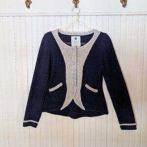 Anthropologie Sparrow Navy/Gray Lambswool Cardigan Sweater Size Med